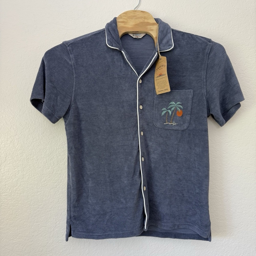 FAHERTY MENS CABANA TOWEL TERRY‎ BUTTON UP SHIRT SIZE MEDIUM NWT $158 Eastern
